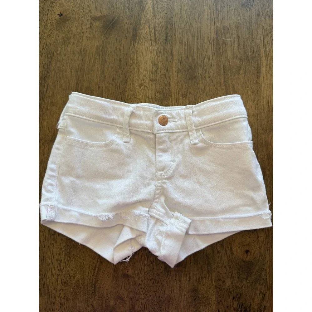 Abercrombie Kids Girls White Denim Shorts Size 5/6 Frayed Raw Hem
